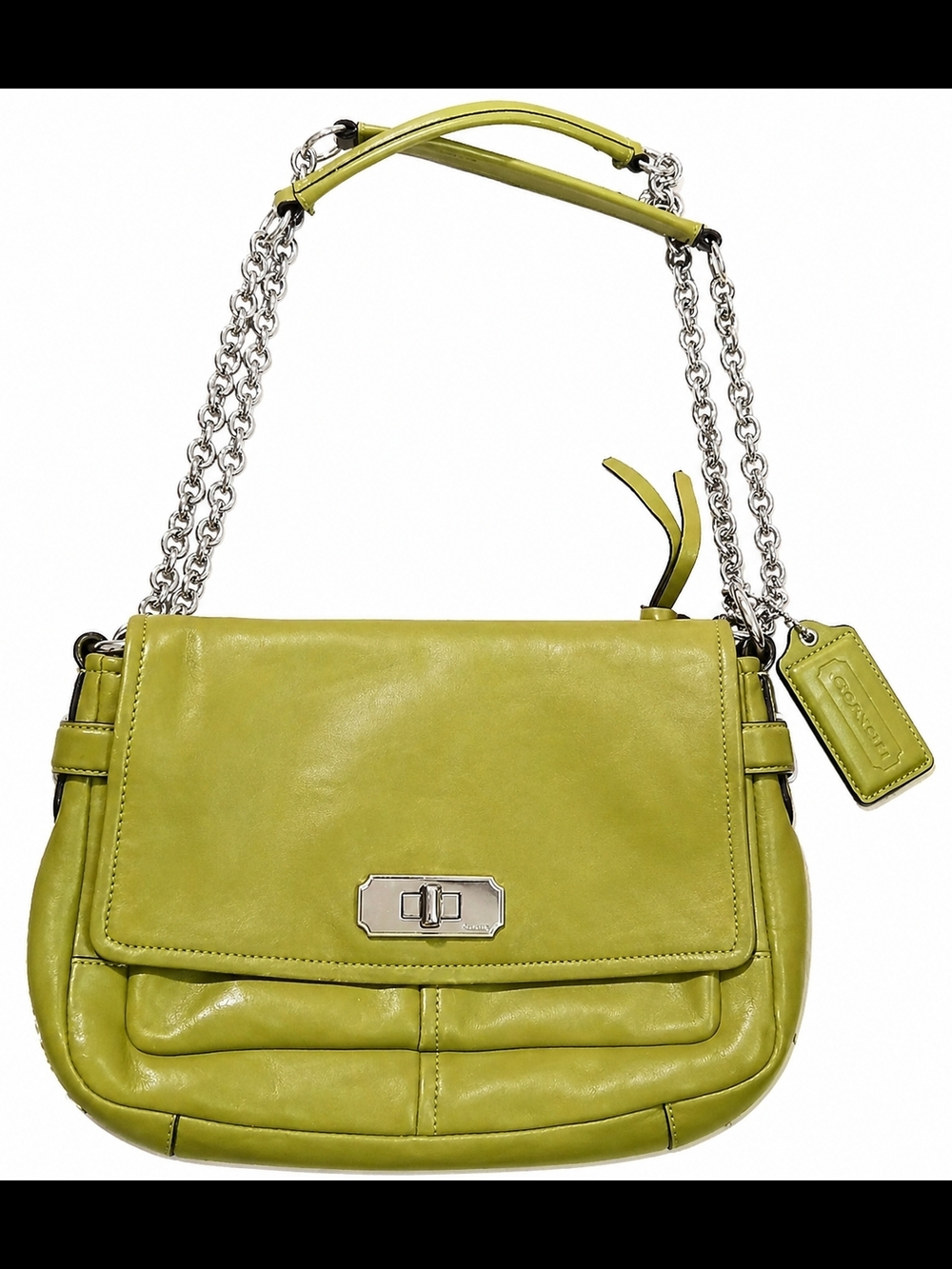 Coach Chelsea Convertible Shoulder Bag Green Leather Chain Strap Crossbody Purse